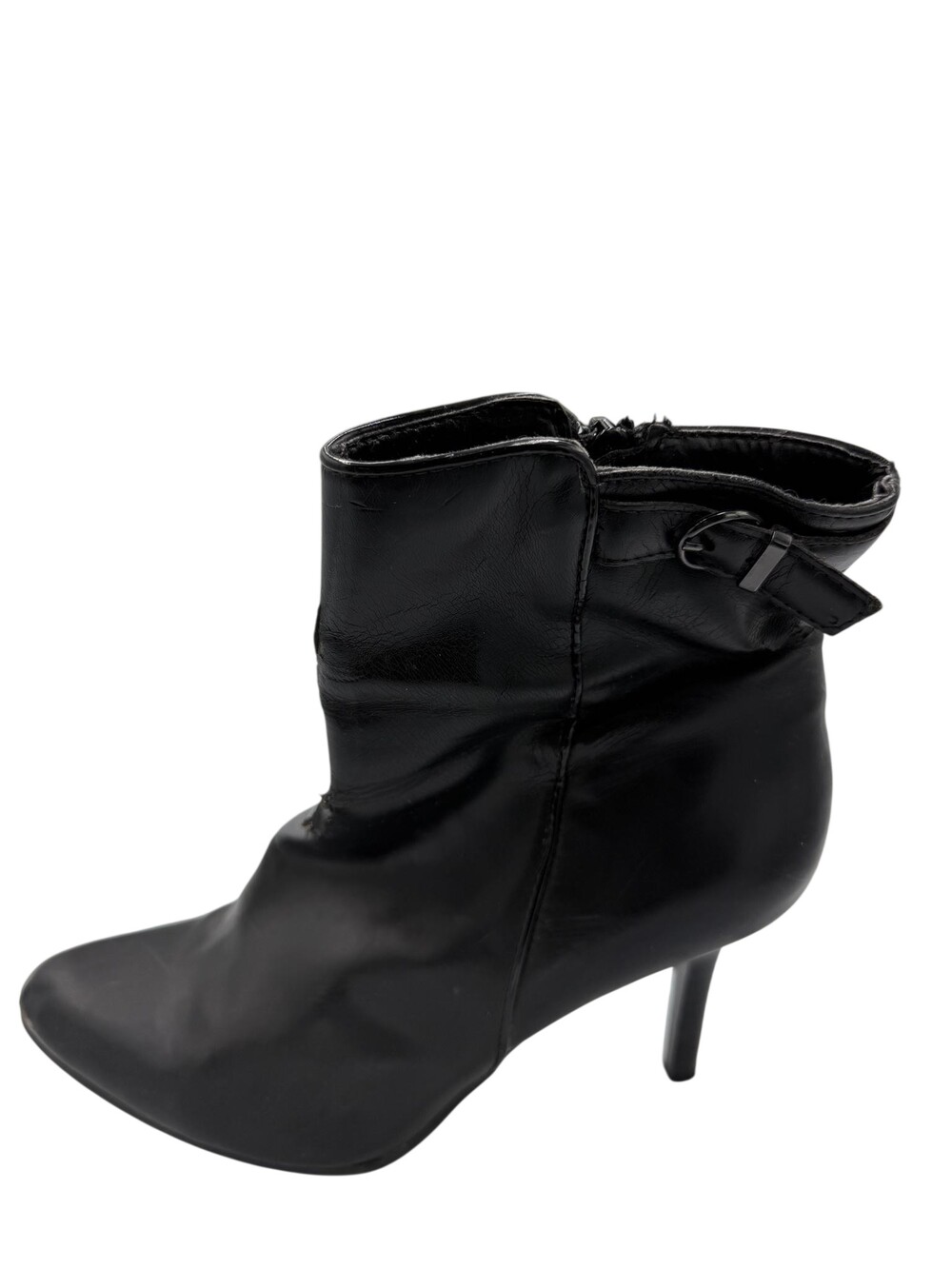 Worthington Ankle Boots Womens Sz 8 Black Faux Leather Zip Pointed Toe Stiletto